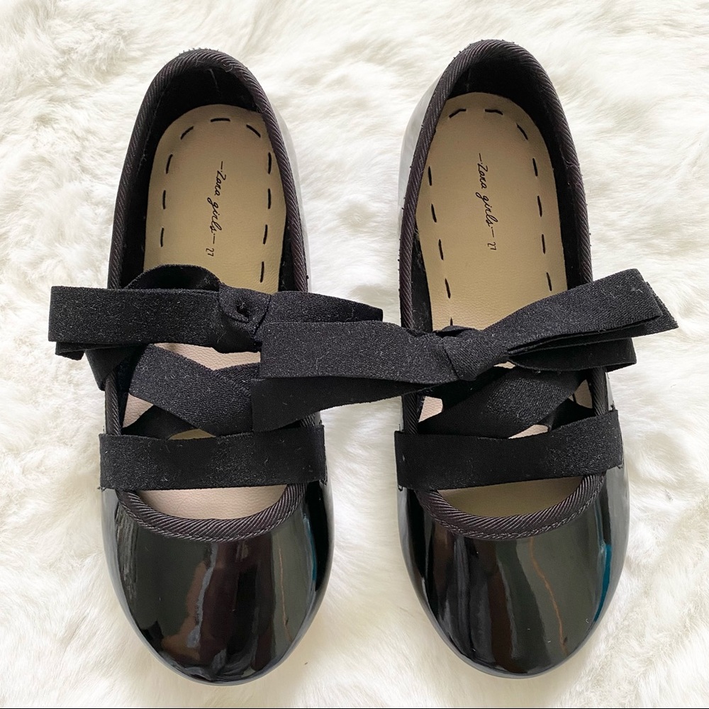 Zara Girls Black Patent Ballerina Shoes